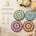 Decorvela Handmade Crochet Flower Coasters Set of 4 | Premium Cotton Drink Coasters for Home Decor & Gifting
