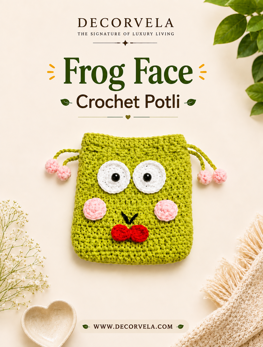 🐸 Frog Face Crochet Potli